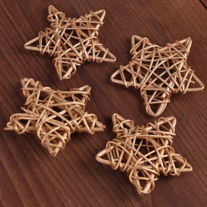 Декор для творчества из лозы &laquo;Звезда&raquo; набор 4 шт., размер 1 шт. &mdash; 6,5 см, цвет золото