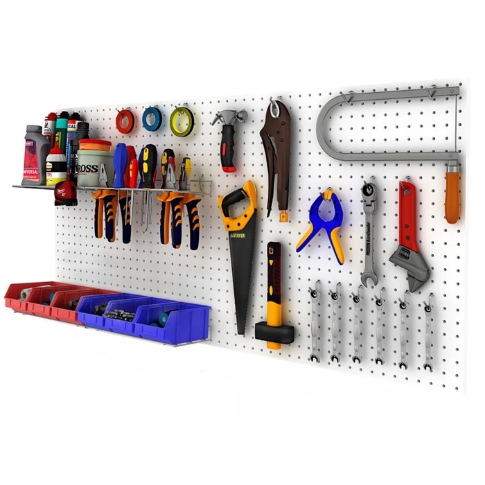 Настенная перфорированная панель односторонняя 60×0,6×180 см, шаг 2,5 см, цвет белый Настенная перфорированная панель односторонняя 60×0,6×180 см, шаг 2,5 см, цвет белый