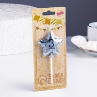 Свеча в торт на шпажке "Воздушный шарик.Звезда", цифра 3, 5,5 см, серебряная Свеча в торт на шпажке "Воздушный шарик.Звезда", цифра 3, 5,5 см, серебряная