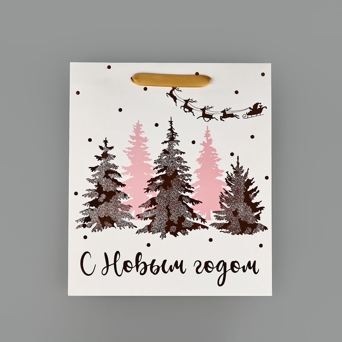 Пакет подарочный новогодний ламинированный &laquo;Сказочный лес&raquo;, тиснение, M 30 х 26 х 9 см, Новый год