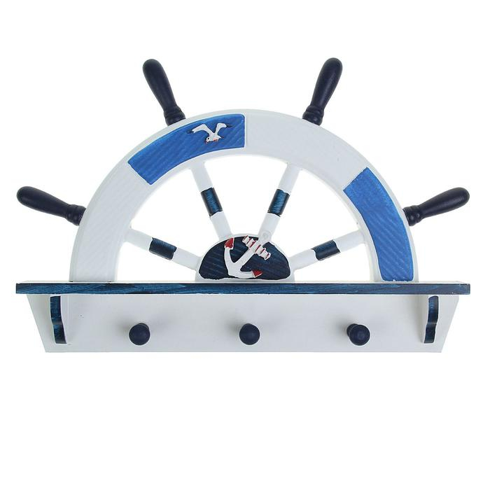 Вешалка интерьерная «Штурвал», 3 крючка, бело-синяя, 45 х 28 х 5 см Вешалка интерьерная «Штурвал», 3 крючка, бело-синяя, 45 х 28 х 5 см
