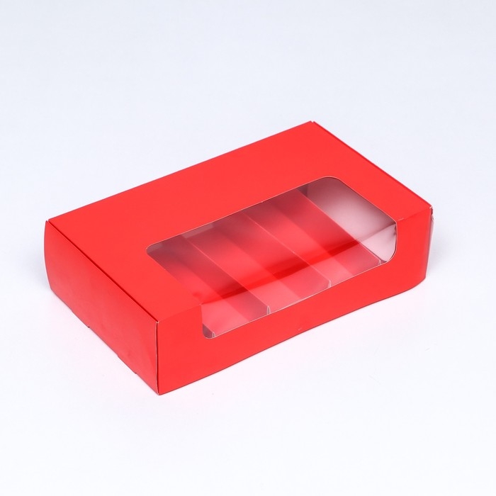 Коробка складная с окном под 5 эклеров красная, 25 х 15 х 6,6 см Коробка складная с окном под 5 эклеров красная, 25 х 15 х 6,6 см