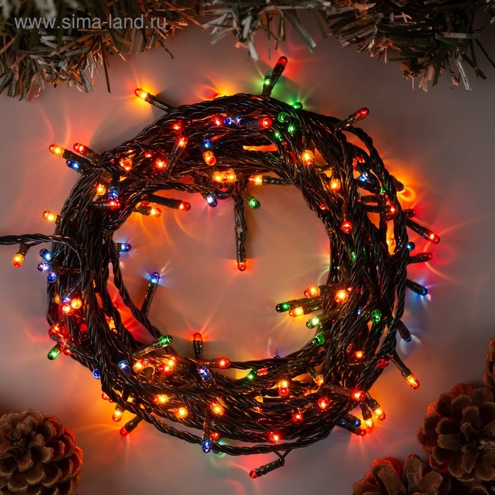 Гирлянда &laquo;Нить&raquo; 7 м, IP20, тёмная нить, 180 ламп, свечение мульти, 8 режимов, 220 В