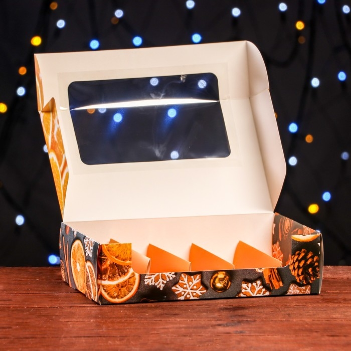 Новый год. Кондитерская упаковка под 5 эклеров Новый год. Кондитерская упаковка под 5 эклеров "Мандарины", 25,2 х 15 х 6,6 см