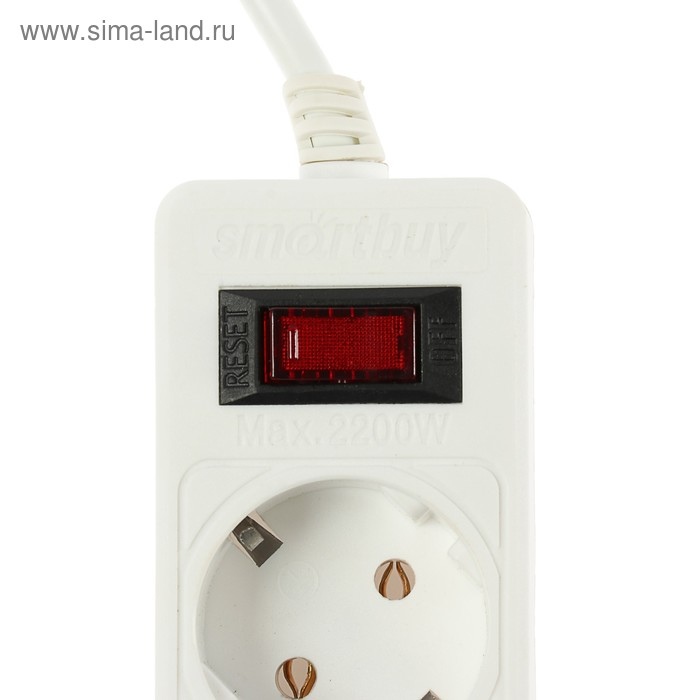 Сетевой фильтр Smartbuy, 5 розеток, 5 м, 10 А, 2200 Вт, с з/к, белый
