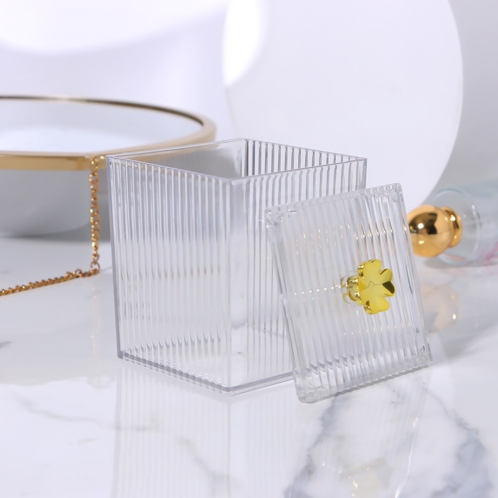 Органайзер для ватных палочек «FLOWER», с крышкой, 11 × 8,5 × 8,5 см, цвет прозрачный/золотистый Органайзер для ватных палочек «FLOWER», с крышкой, 11 × 8,5 × 8,5 см, цвет прозрачный/золотистый