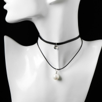 Чокер &laquo;Две нити&raquo; большая бусина, цвет белый в чёрном, L=39