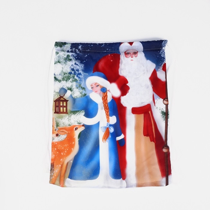 Новый год 2025. Новогодний мешок на шнурке &laquo;Дед Мороз и Снегурочка&raquo;, цвет синий/разноцветный