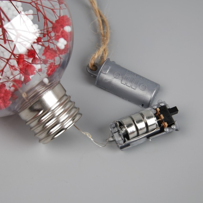 Ёлочный шар &laquo;Розовые сухоцветы&raquo;, батарейки, 5 LED, свечение тёплое белое