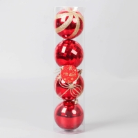 Набор шаров пластик d-8 см, 4 шт "Агнет" полосы узор, красно-золотой Набор шаров пластик d-8 см, 4 шт "Агнет" полосы узор, красно-золотой