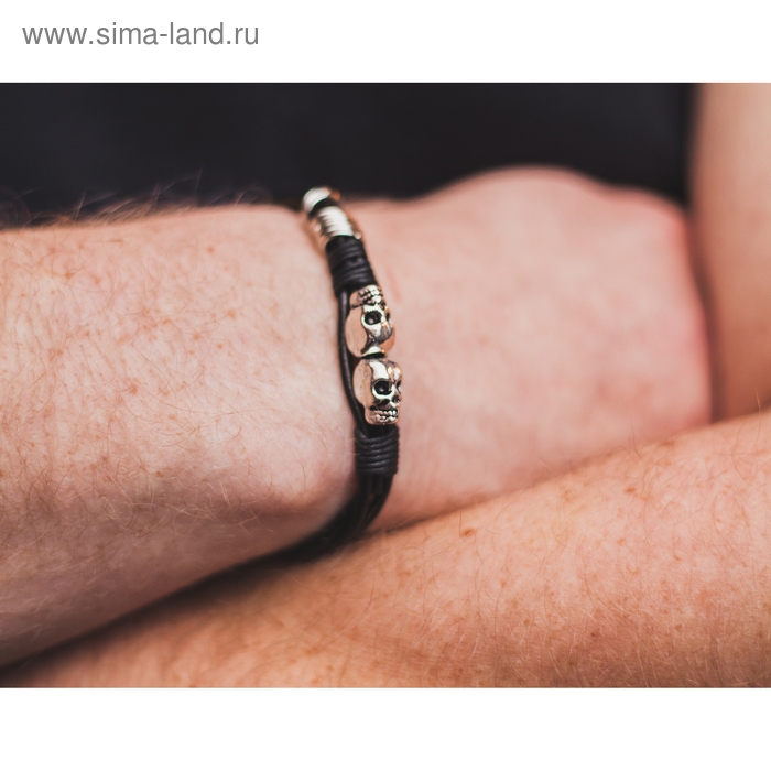 Браслет унисекс &laquo;Стиль&raquo; череп, цвет чёрный с серебром, 23 см