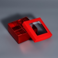 Коробка для 4 конфеты красный глиттер, 8,5 х 8,5 х 4 см. Кондитерская упаковка Коробка для 4 конфеты красный глиттер, 8,5 х 8,5 х 4 см. Кондитерская упаковка