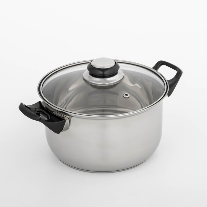 Кастрюля из нержавеющей стали Доляна &laquo;Чёрная ночь&raquo;, 2,2 л, с крышкой