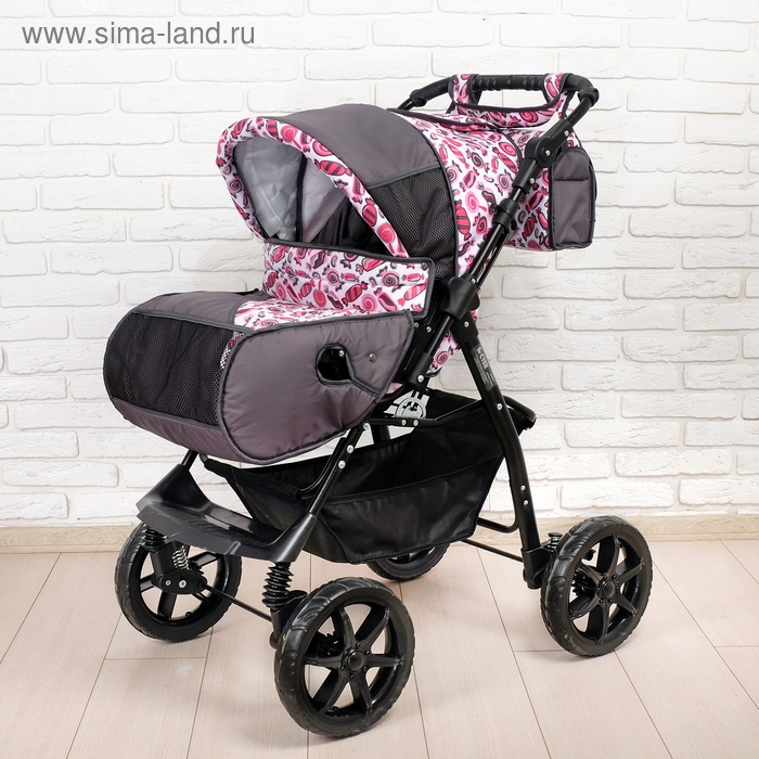 Коляска-трансформер &laquo;Гном&raquo;, пластиковые колёса, оттенки розового, рисунок МИКС