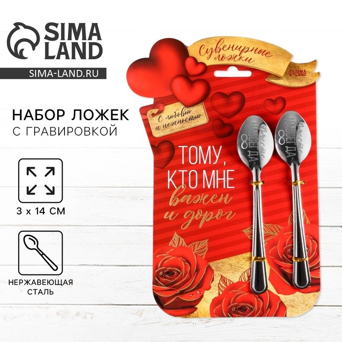 Ложки с гравировкой, набор 2 шт  &laquo;Тому, кто мне важен и дорог&raquo;, 15,5 х 25,5 см.