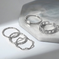 Кольцо набор 5 штук &laquo;Идеальные пальчики&raquo; геометрия, цвет белый в серебре