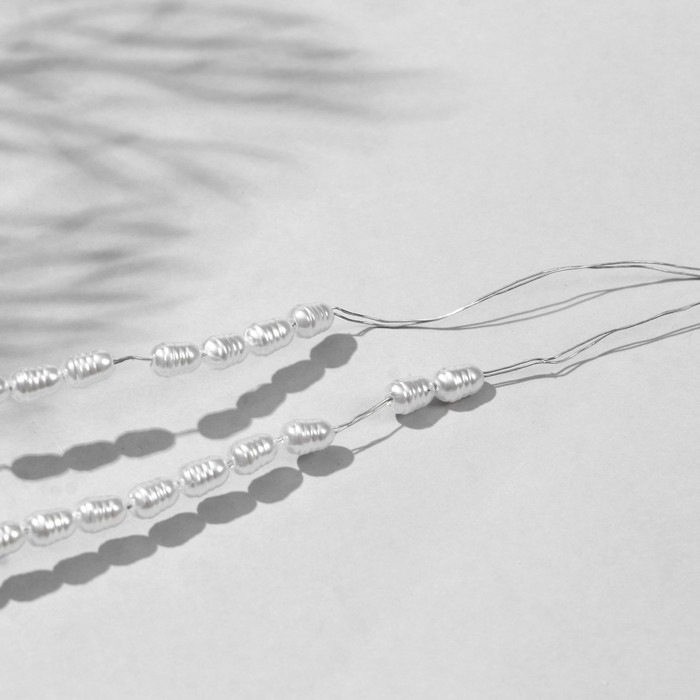 Бусины пластиковые на нити &laquo;Жемчуг&raquo; 0,6&times;0,4&times;0,4 см, (набор 180 шт.), цвет белый