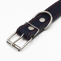 Ошейник комбинированный кожа/брезент, безразмерный, 70 х 3,5 см, ОШ 25-60 см, синий Ошейник комбинированный кожа/брезент, безразмерный, 70 х 3,5 см, ОШ 25-60 см, синий