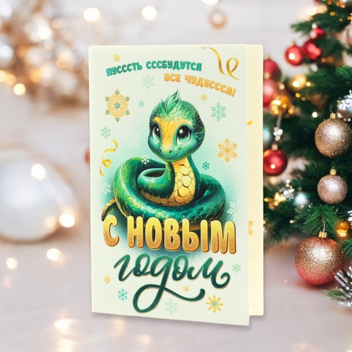 Открытка Открытка "С Новым Годом! - 1" глиттер, конгрев, символ года, 12,5 х 19,4 см