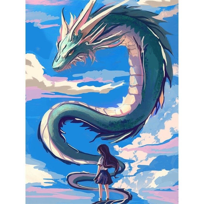 Алмазная вышивка с частичным заполнением на холсте «Девочка и дракон», 30 х 40 см Алмазная вышивка с частичным заполнением на холсте «Девочка и дракон», 30 х 40 см