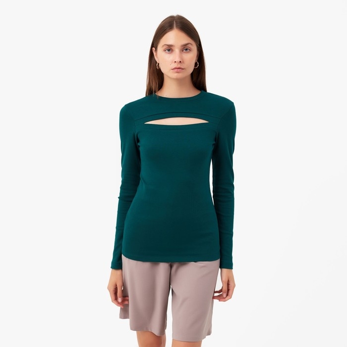 Лонгслив женский MINAKU: Basic line цвет изумрудный, р-р 46