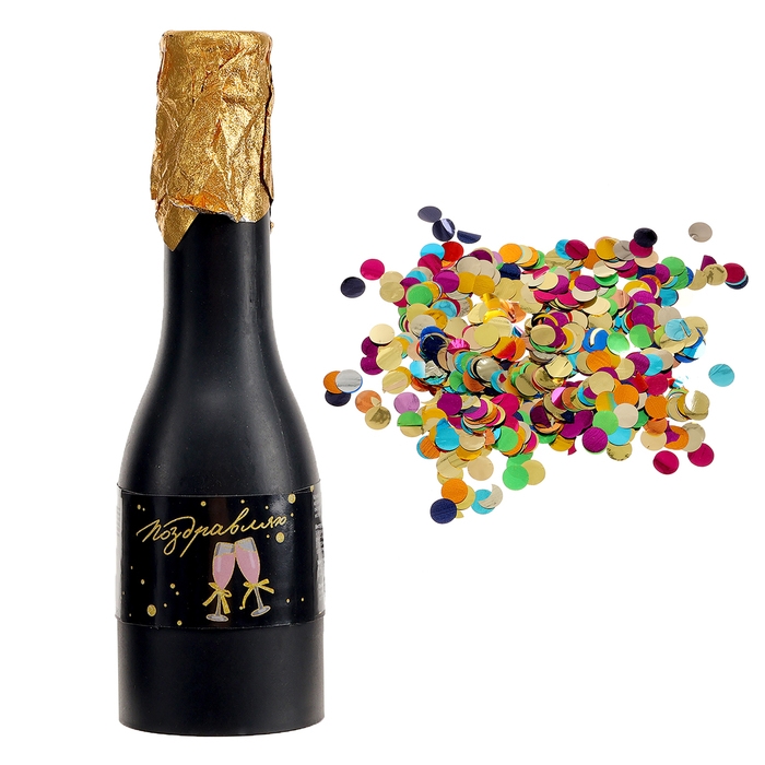 Хлопушка пружиннная в форме бутылки " Поздравляю" фольга золото 16см