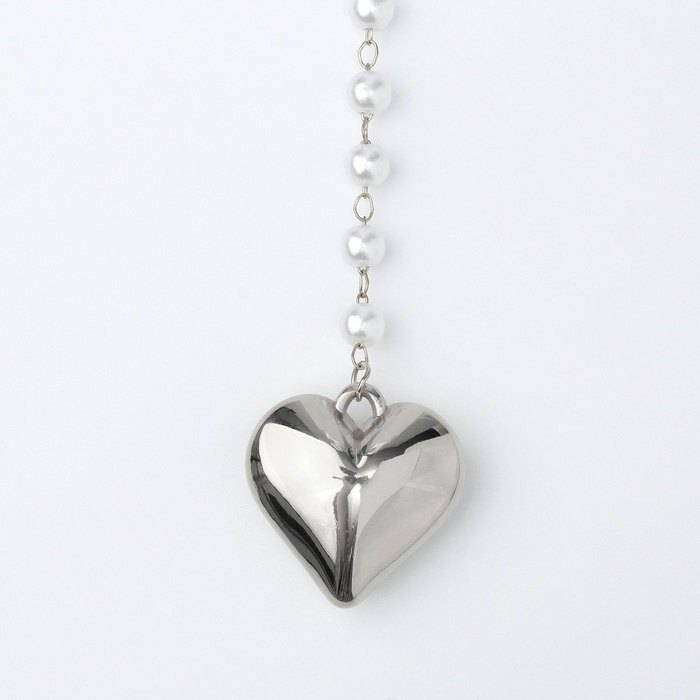 Кулон с жемчугом &laquo;Сердце&raquo; макси цвет серебро, 40см