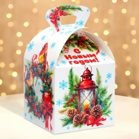 Новый год. Подарочная коробка Новогодняя КУБ МАКСИ "Еловый венок" 15 х 15 х 19 см.