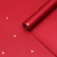 Пленка для цветов, 57см х10 м, "Сердечки", винная, 65 микрон
