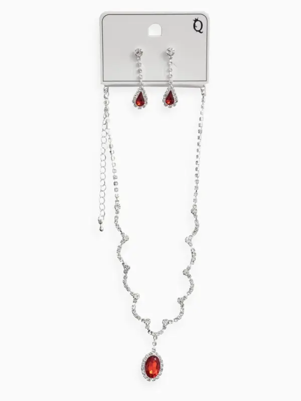 Набор 2 предмета: серьги, колье &laquo;Вечерний шик. Капля&raquo;, бело-красный в серебре