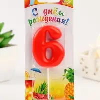 Свеча в торт &laquo;Красная&raquo;, цифра 6