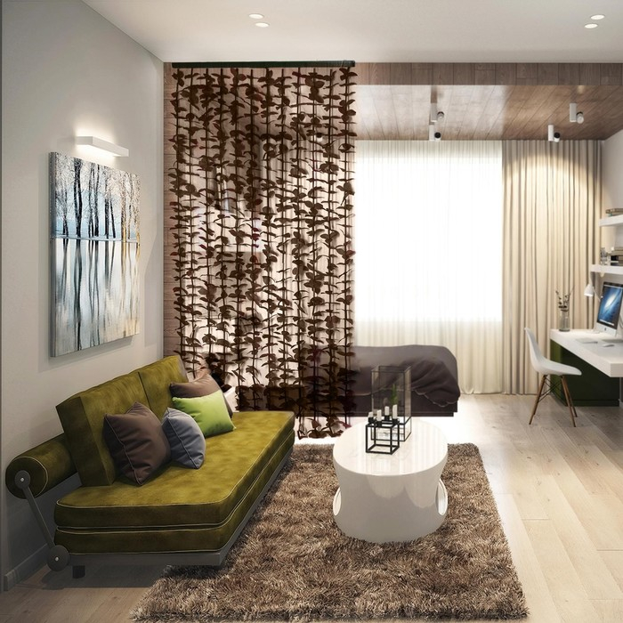 Занавеска декоративная «Листики», 90×170 см, 12 нитей, цвет кофейный Занавеска декоративная «Листики», 90×170 см, 12 нитей, цвет кофейный