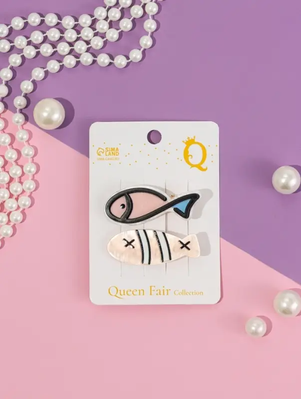 Зажим для волос "Мультизаврик" (набор 2 шт) рыбки крестики, 5,5 см