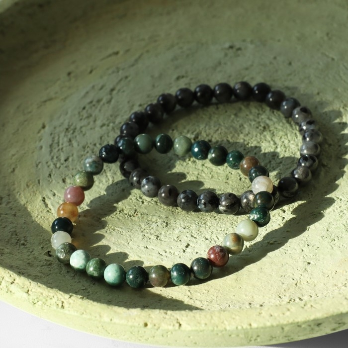 Набор браслетов 2 шт. шар №6 &laquo;Лабрадор и Яшма&raquo;