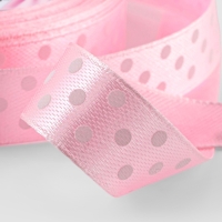 Лента атласная &laquo;Горошек&raquo;, 15 мм, 23&plusmn;1 м, розовая №004