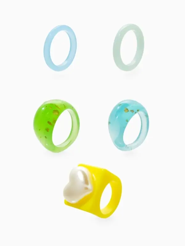 Набор колец 5 шт "Стиль лёгкий" сердце, размер МИКС (17-19), цветные