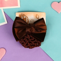 Заколка - автомат для волос QF &laquo;Бантик&raquo;, с сеточкой для пучка, d=10 см, коричневая