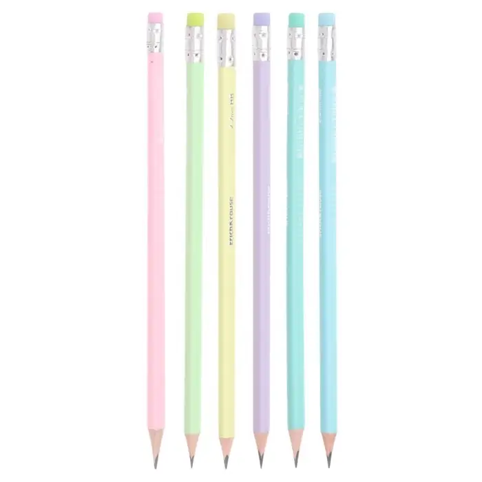 Карандаш чернографитный с ластиком ErichKrause "Pastel", НВ, грифель d=2,2 мм, дерево, трехгранный в тубусе, микс