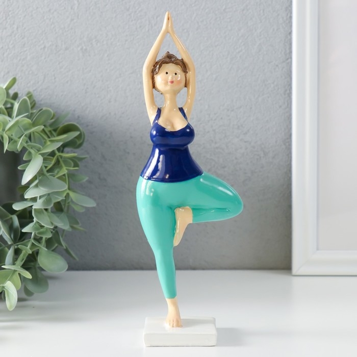 Сувенир полистоун "Пышечка - йога поза дерева" сине-бирюзовая 7х4,5х20,5 см