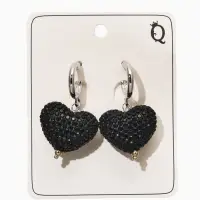 Серьги "Сияние вечера" сердце, цвет чёрный в серебре