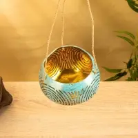 Подсвечник подвесной из кокоса, 14&times;14&times;10 см, бирюзово-золотой