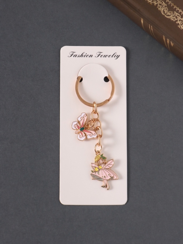 Брелок металл, эмаль "Дюймовочка и бабочка" розовый 9 см
