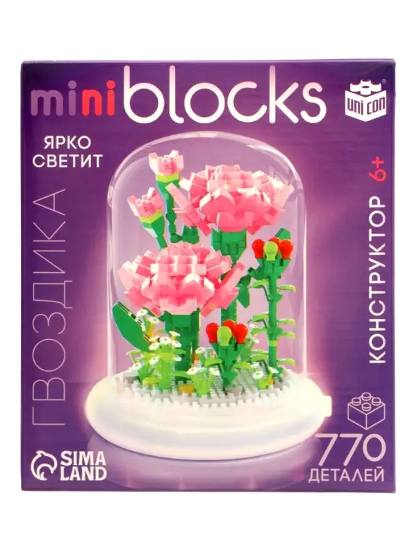 UNICON Конструктор Mini Blocks Гвоздика 770 деталей, свет