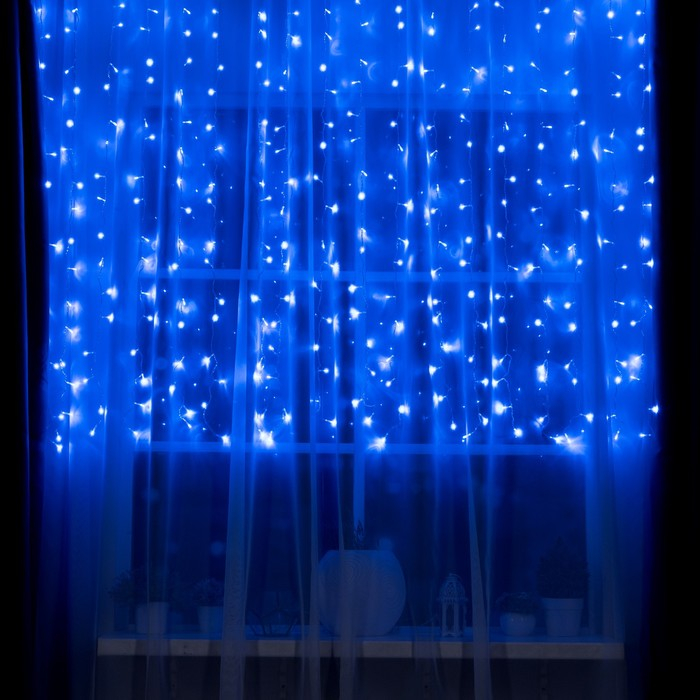 Гирлянда &laquo;Занавес&raquo; 2 &times; 1.5 м, IP20, прозрачная нить, 360 LED, свечение синее, 8 режимов, 220 В