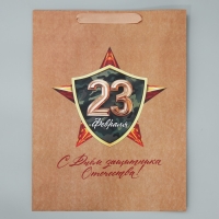 Пакет подарочный крафтовый вертикальный, упаковка, &laquo;С 23 февраля&raquo;, L 40 х 31 х 11.5 см