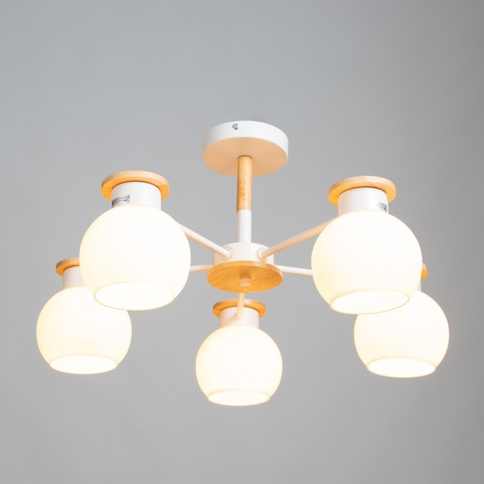 Люстра "Паула" 5х60Вт Е27 Белый, дерево 58х58х30см