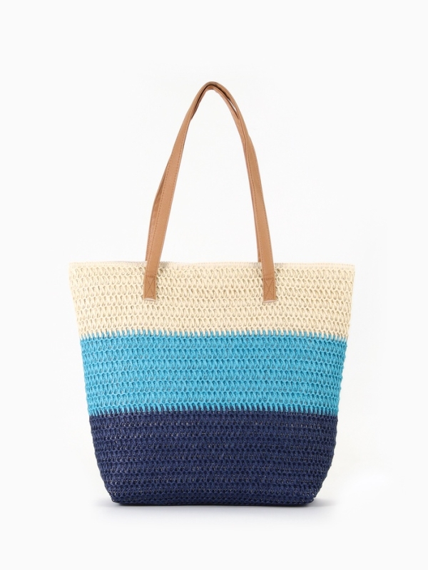 Сумка пляжная Полосы, 47*12*35, отд на молнии, подкладка, беж/синий Сумка пляжная Полосы, 47*12*35, отд на молнии, подкладка, беж/синий