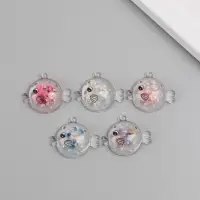 Подвеска для творчества акрил "Рыбка" с глиттером светится в темноте МИКС 2,6х3,1х1 см