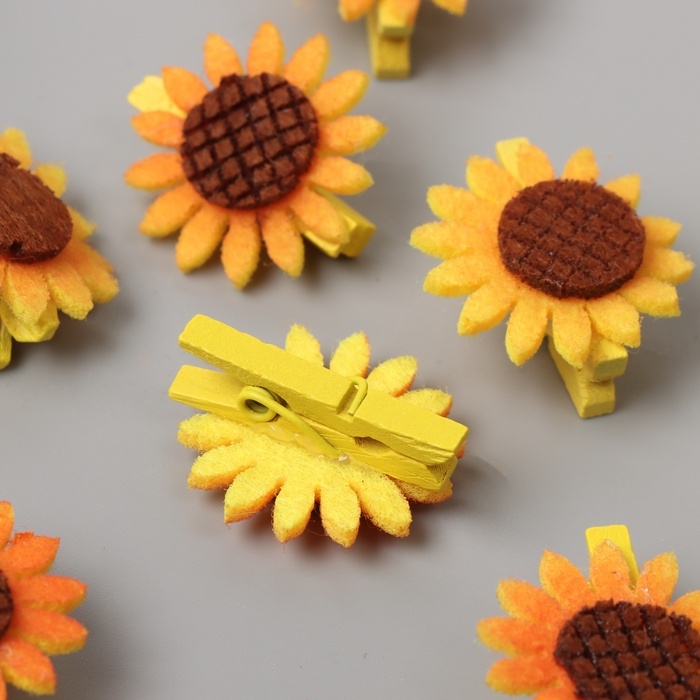 Декор для творчества дерево, фетр "Прищепка. Подсолнух" набор 10 шт 1,5х2,5х2,8 см