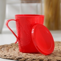 Кружка с крышкой &laquo;Листья&raquo;, 400 мл, 11,5&times;8,5&times;11 см, цвет МИКС